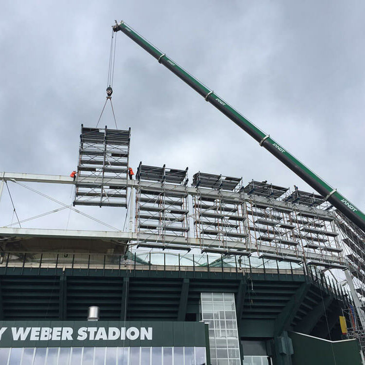 Referenzprojekt: Ingenieure Tomshöfer & Partner (Hängegerüstkonstruktion in Modulbauweise)